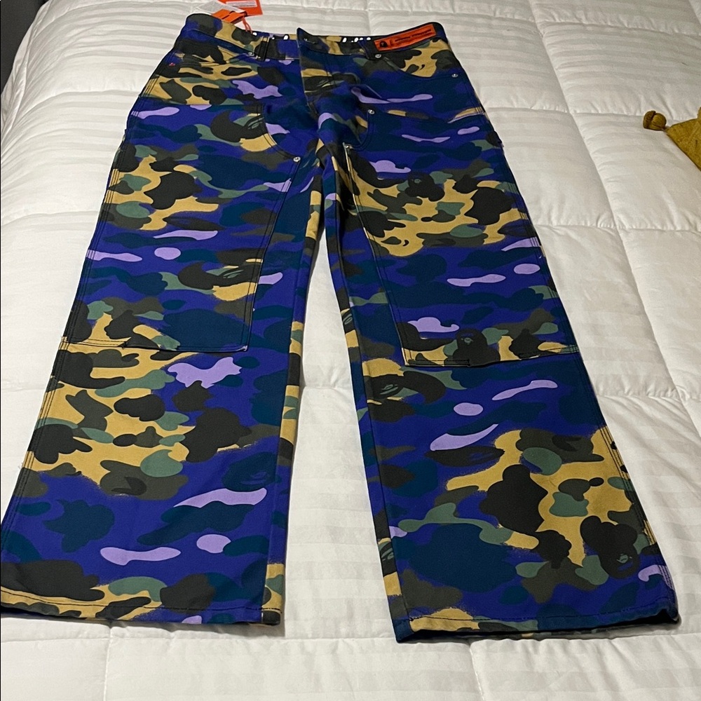 Heron Preston Camo Slim Straight Jeans - Blue, Green, Tan